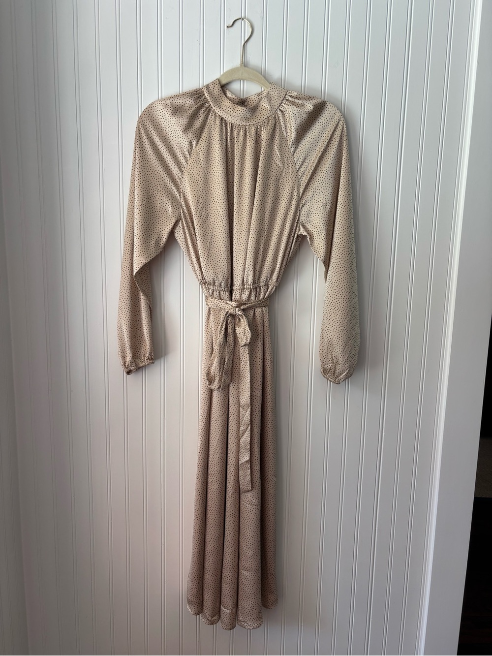 LOFT Cream Midi Dress with Subtle Dot Print